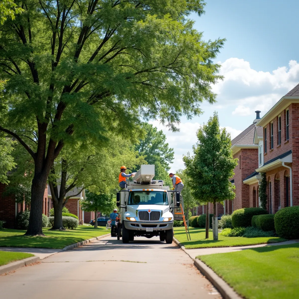 Tree service in Frisco, TX neighborhood with mature trees