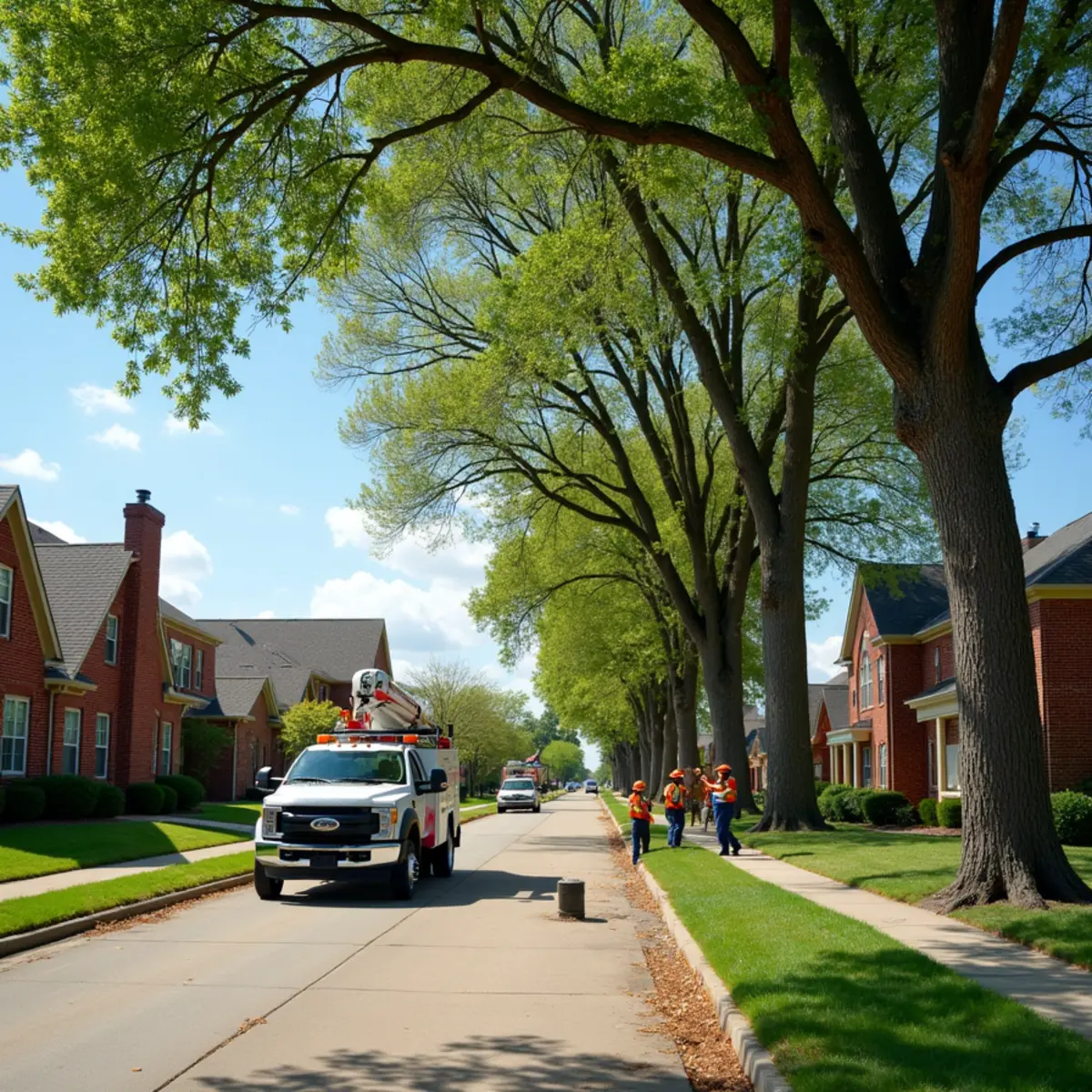Tree service in Little Elm, TX neighborhood with mature trees